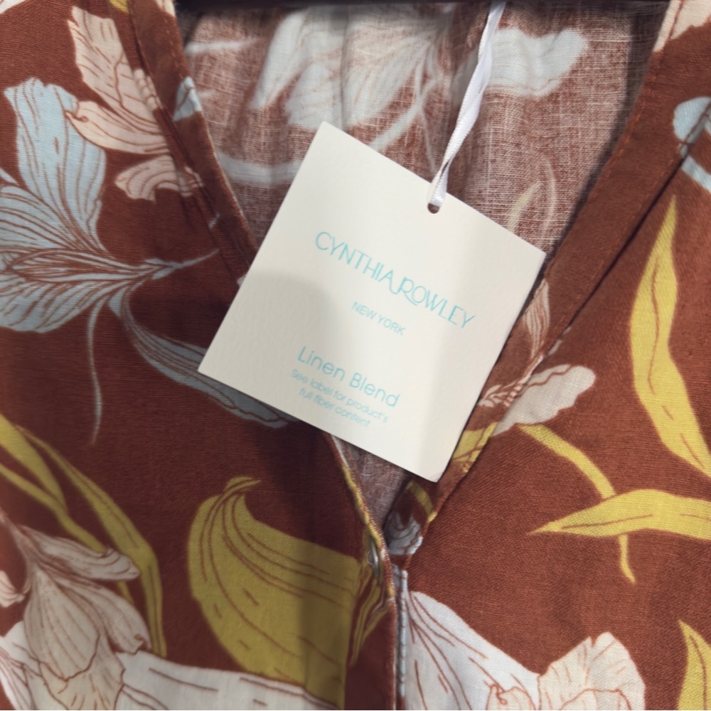 Cynthia Rowley Linen Blend Hawaiian Floral Print Button Up Sleeveless Top S - Picture 4 of 6
